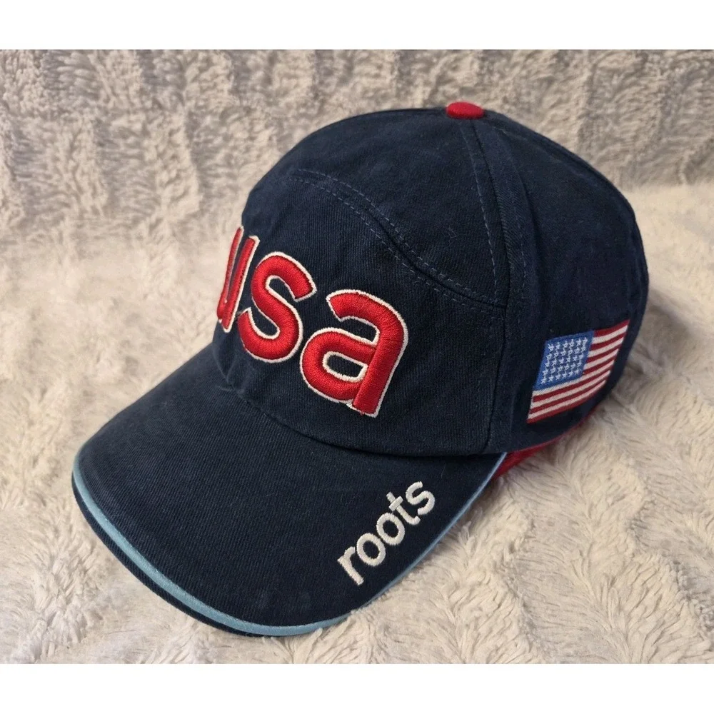 Vintage 2002 Olympics Winter USA by Roots Blue/Red Hat Cap Adjustable Strapback